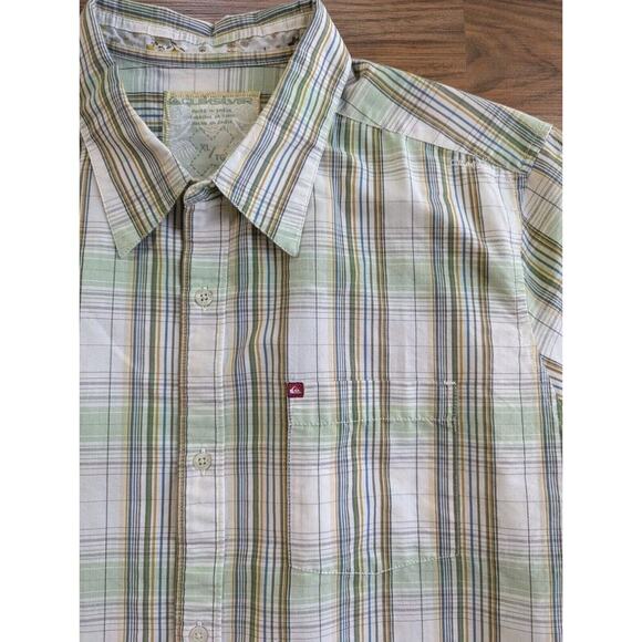 Quicksilver Shirt Mens XL Green Plaid Button Up Short Sleeve Cotton Y2K B8 - Picture 3 of 13